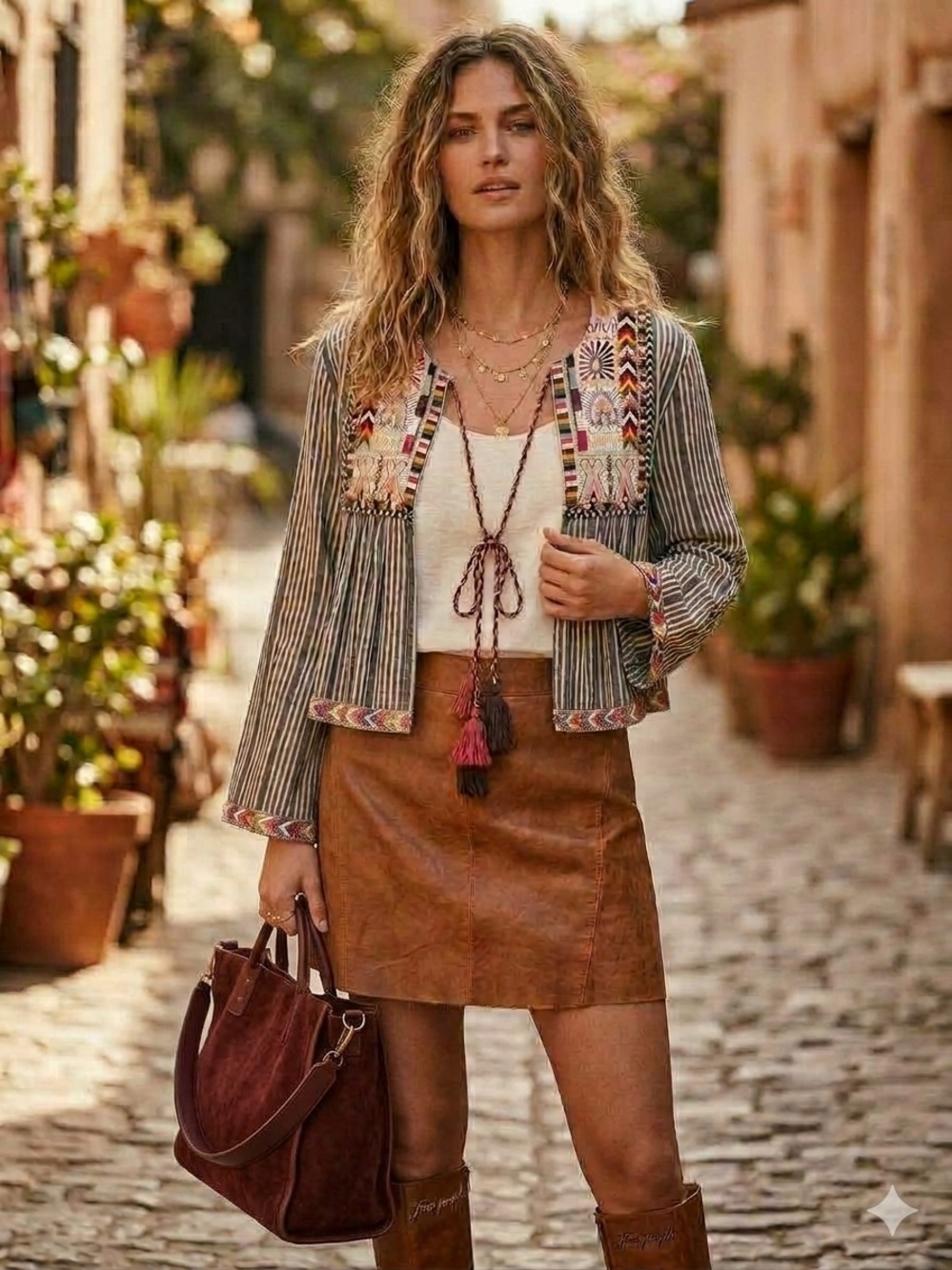 Miami Embroidered Open Front Gypsy Blouse Striped Tassel Boho S